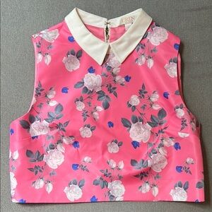 Pink Floral Sleeveless Top with White Collar